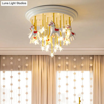 DecorBites™ DecorBites™ Kids' Style MD Ceiling Light: Semi Flush Mount with LED, Resin Horse, in White
