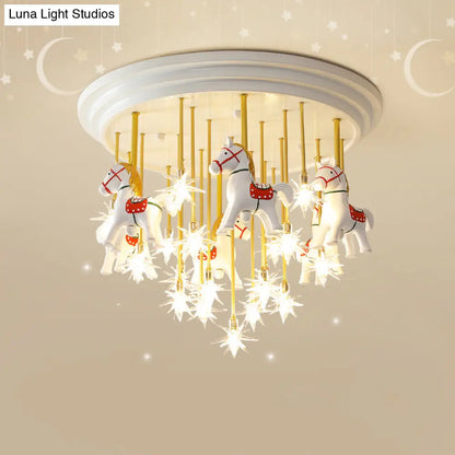 DecorBites™ DecorBites™ Kids' Style MD Ceiling Light: Semi Flush Mount with LED, Resin Horse, in White