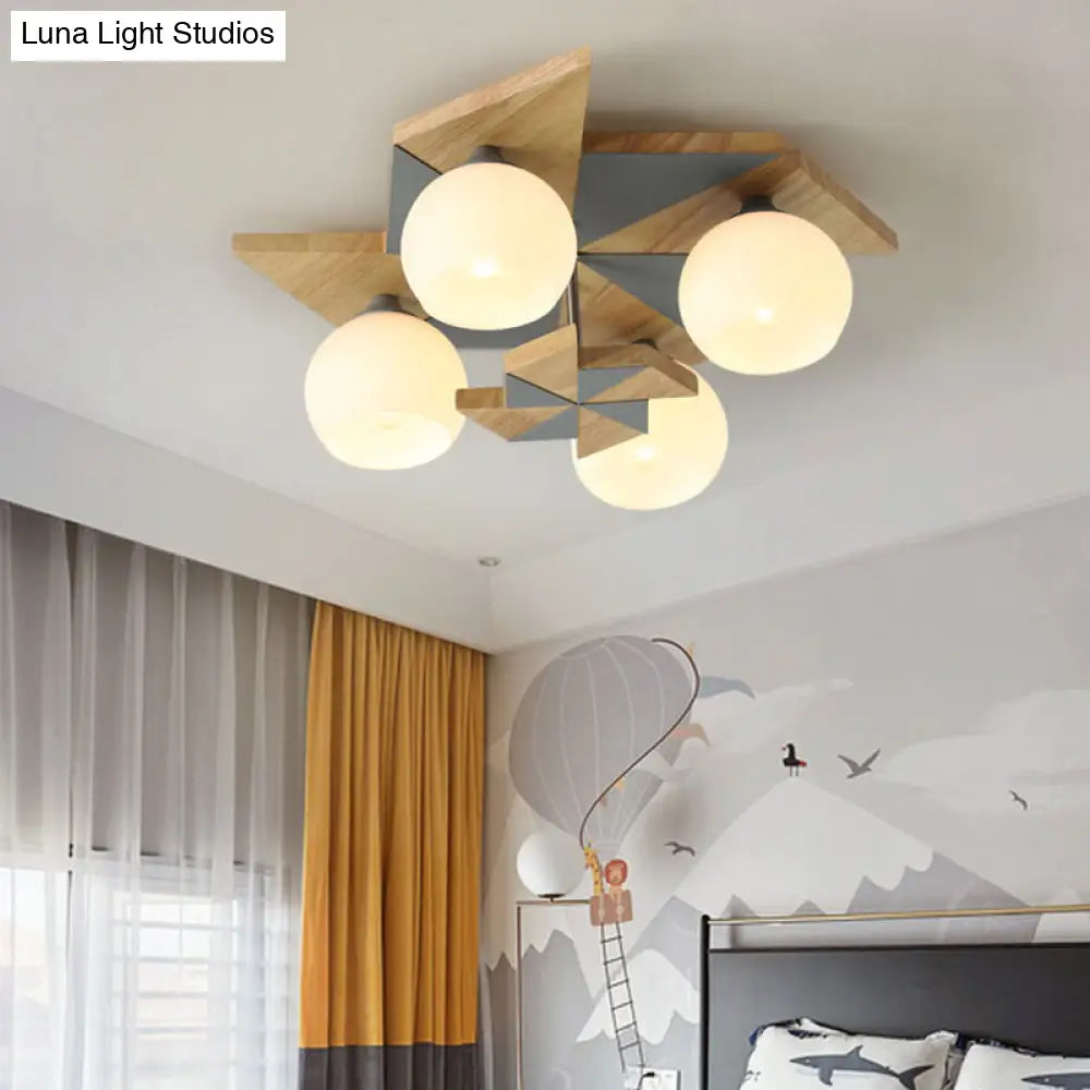 DecorBites™ DecorBites™ Kids Windmill Ceiling Light Fixture with Globe Shade - 4 Lights, Kindergarten Flush Mount