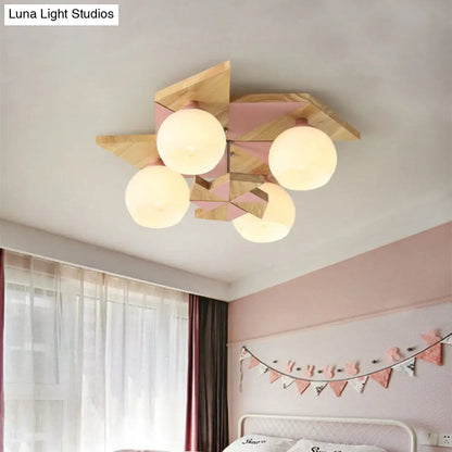 DecorBites™ DecorBites™ Kids Windmill Ceiling Light Fixture with Globe Shade - 4 Lights, Kindergarten Flush Mount