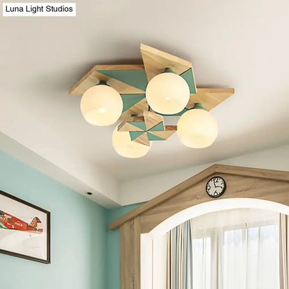 DecorBites™ DecorBites™ Kids Windmill Ceiling Light Fixture with Globe Shade - 4 Lights, Kindergarten Flush Mount