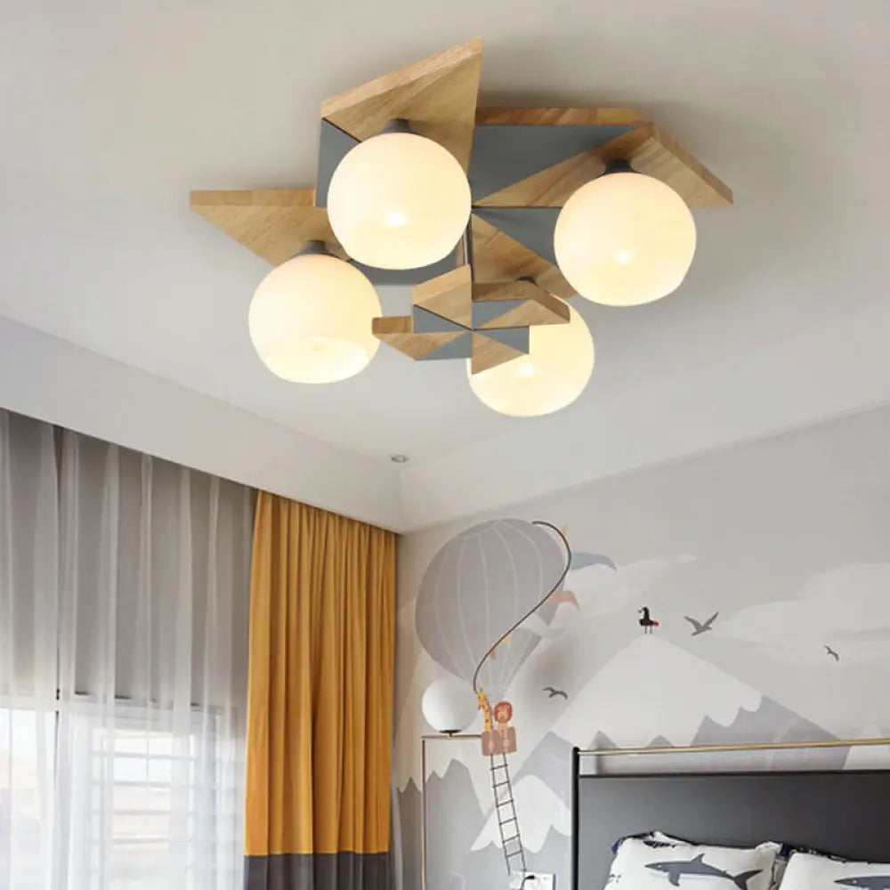DecorBites™ DecorBites™ Kids Windmill Ceiling Light Fixture with Globe Shade - 4 Lights, Kindergarten Flush Mount