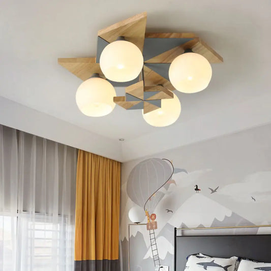 DecorBites™ DecorBites™ Kids Windmill Ceiling Light Fixture with Globe Shade - 4 Lights, Kindergarten Flush Mount