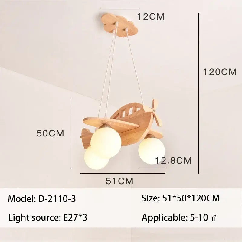 Wooden kids wood airplane pendant light with three frosted glass globe bulbs for bedroom decorbites kids wood decor