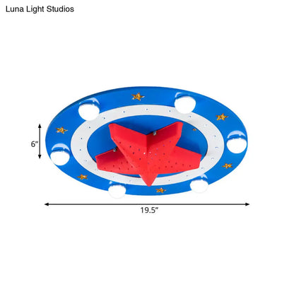 DecorBites™ DecorBites™ Kids Wood Round Flush Mount Lamp: 6-Head Blue Ceiling Fixture with Red Starfish Shade