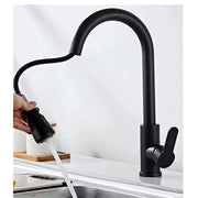 Black matte finish single hole kitchen faucet with pull down spray head and flexible hose stainless steel design