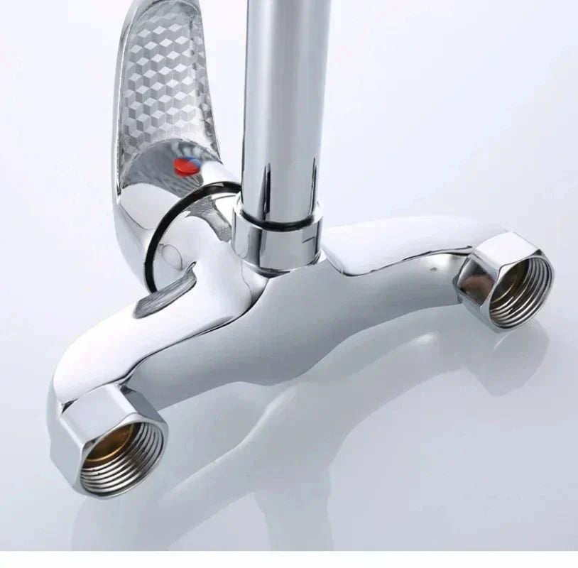 Chrome finished wall mounted three way shower faucet with single handle and textured diamond pattern handle