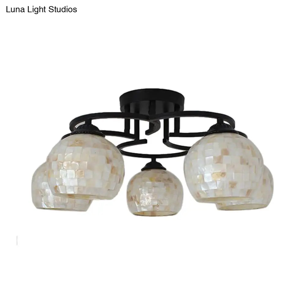 DecorBites™ DecorBites™ Kitchen Semi Flush Tiffany Beige/White Ceiling Light with Dome Shell Shade - 5 Lights