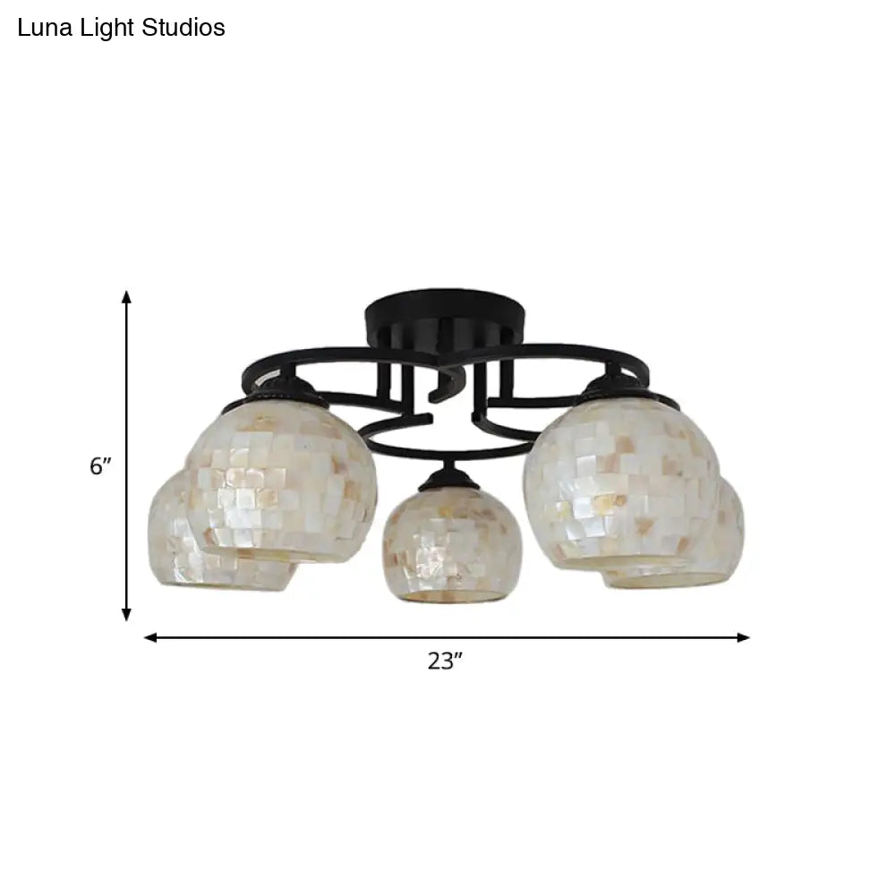 DecorBites™ DecorBites™ Kitchen Semi Flush Tiffany Beige/White Ceiling Light with Dome Shell Shade - 5 Lights