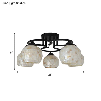 DecorBites™ DecorBites™ Kitchen Semi Flush Tiffany Beige/White Ceiling Light with Dome Shell Shade - 5 Lights