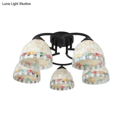 DecorBites™ DecorBites™ Kitchen Semi Flush Tiffany Beige/White Ceiling Light with Dome Shell Shade - 5 Lights