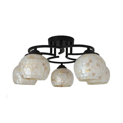 DecorBites™ DecorBites™ Kitchen Semi Flush Tiffany Beige/White Ceiling Light with Dome Shell Shade - 5 Lights