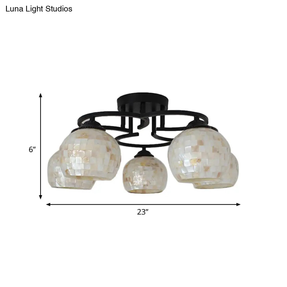 DecorBites™ DecorBites™ Kitchen Semi Flush Tiffany Beige/White Ceiling Light with Dome Shell Shade - 5 Lights