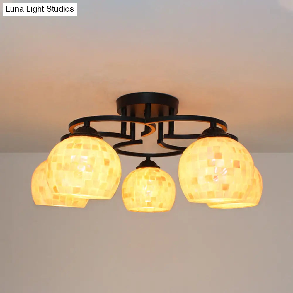 DecorBites™ DecorBites™ Kitchen Semi Flush Tiffany Beige/White Ceiling Light with Dome Shell Shade - 5 Lights