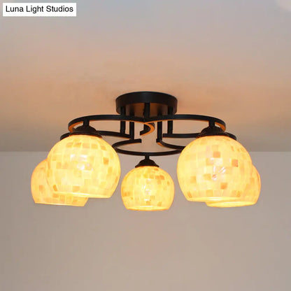 DecorBites™ DecorBites™ Kitchen Semi Flush Tiffany Beige/White Ceiling Light with Dome Shell Shade - 5 Lights