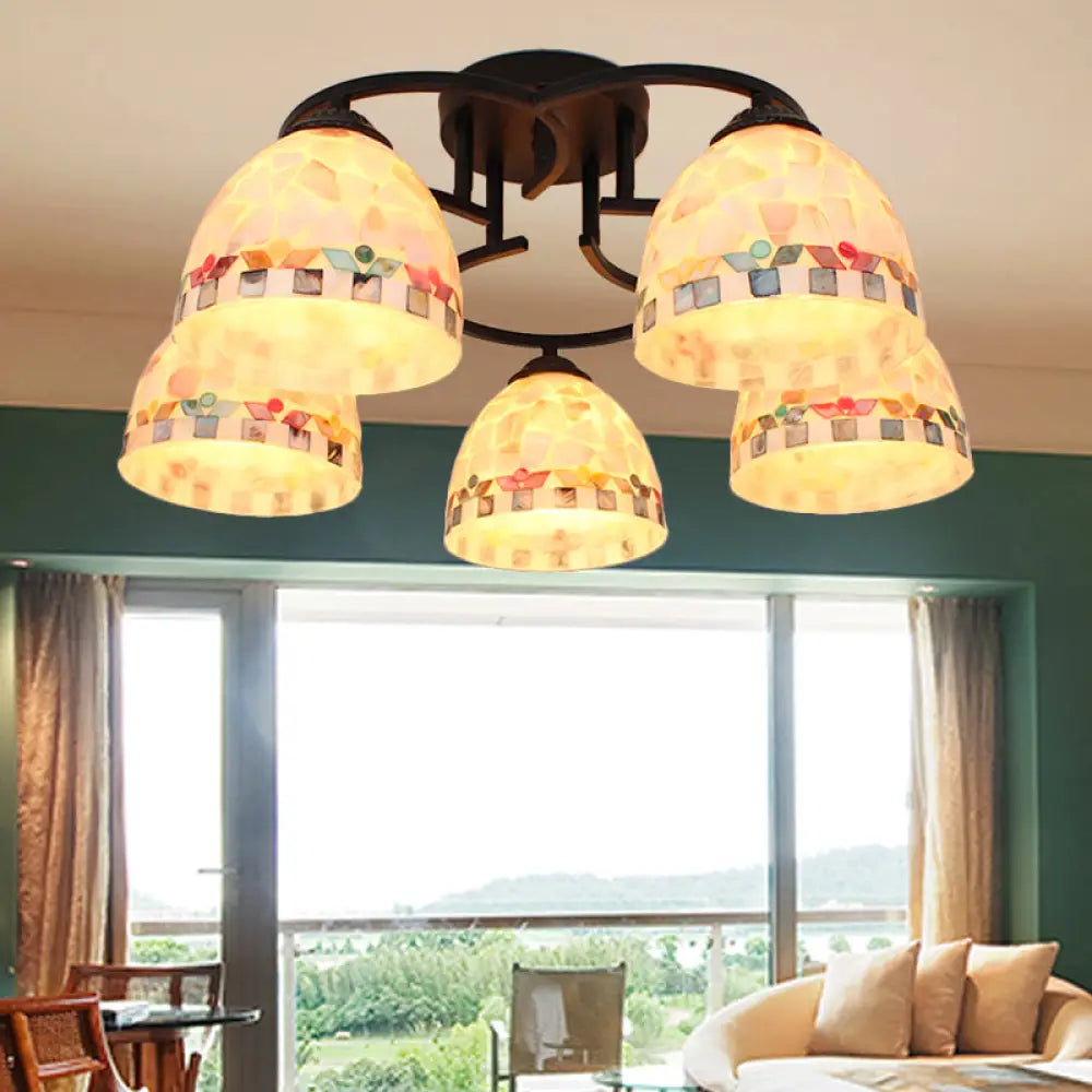 DecorBites™ DecorBites™ Kitchen Semi Flush Tiffany Beige/White Ceiling Light with Dome Shell Shade - 5 Lights