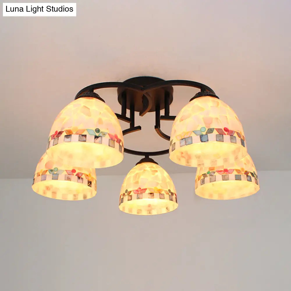 DecorBites™ DecorBites™ Kitchen Semi Flush Tiffany Beige/White Ceiling Light with Dome Shell Shade - 5 Lights