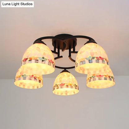 DecorBites™ DecorBites™ Kitchen Semi Flush Tiffany Beige/White Ceiling Light with Dome Shell Shade - 5 Lights