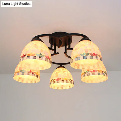 DecorBites™ DecorBites™ Kitchen Semi Flush Tiffany Beige/White Ceiling Light with Dome Shell Shade - 5 Lights