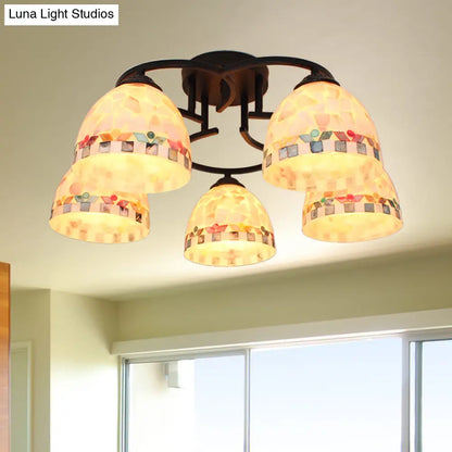 DecorBites™ DecorBites™ Kitchen Semi Flush Tiffany Beige/White Ceiling Light with Dome Shell Shade - 5 Lights