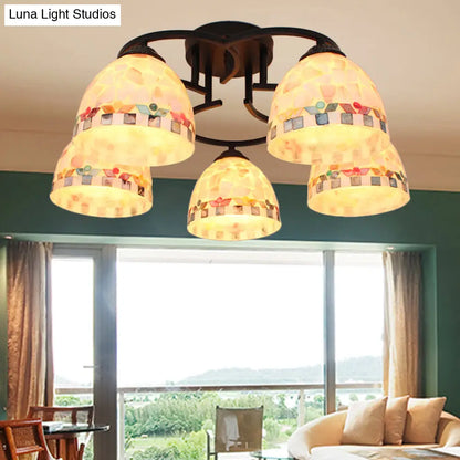 DecorBites™ DecorBites™ Kitchen Semi Flush Tiffany Beige/White Ceiling Light with Dome Shell Shade - 5 Lights