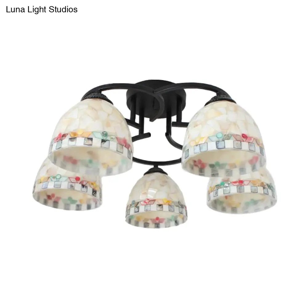 DecorBites™ DecorBites™ Kitchen Semi Flush Tiffany Beige/White Ceiling Light with Dome Shell Shade - 5 Lights