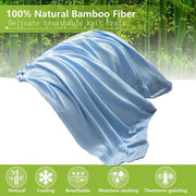 Light blue knitted bamboo cooling throw blanket with soft breathable texture for bedroom bedding use