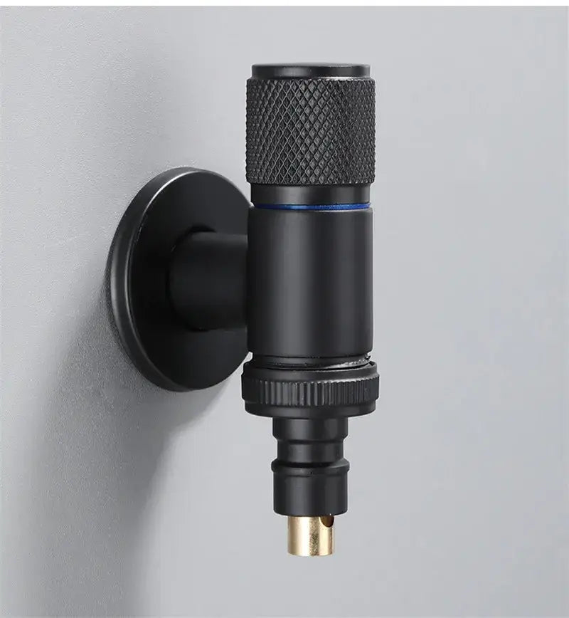 Black matte-finished wall-mounted washing machine faucet with knurled handle and brass tip by decorbites black copper brass