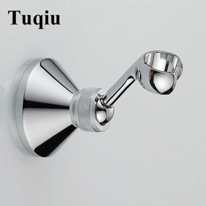 Chrome-finished tuqiu knurled brass wall mount shower head holder with sleek angular design and textured adjustment knob