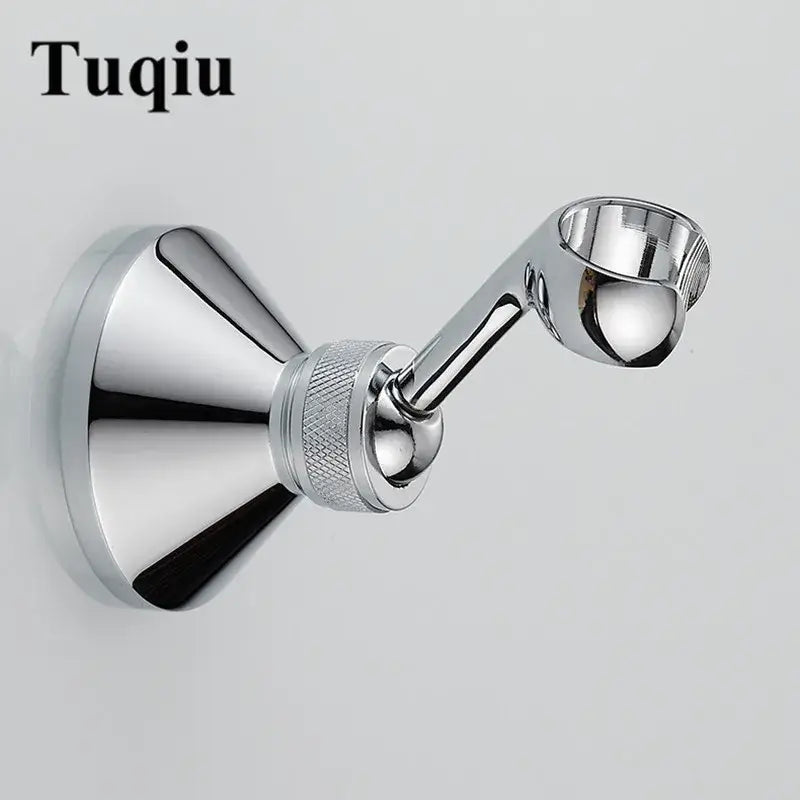 Chrome-finished tuqiu knurled brass wall mount shower head holder with sleek angular design and textured adjustment knob