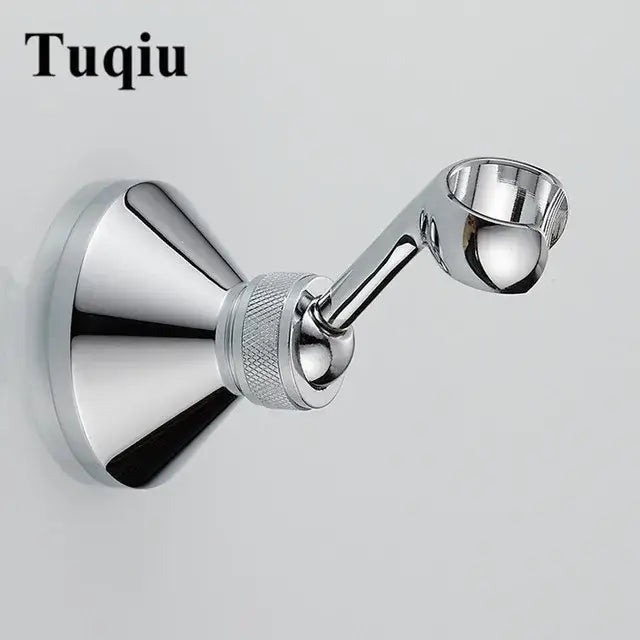 Chrome finished tuqiu wall-mounted knurled brass shower head holder with sleek design and textured adjustment knob