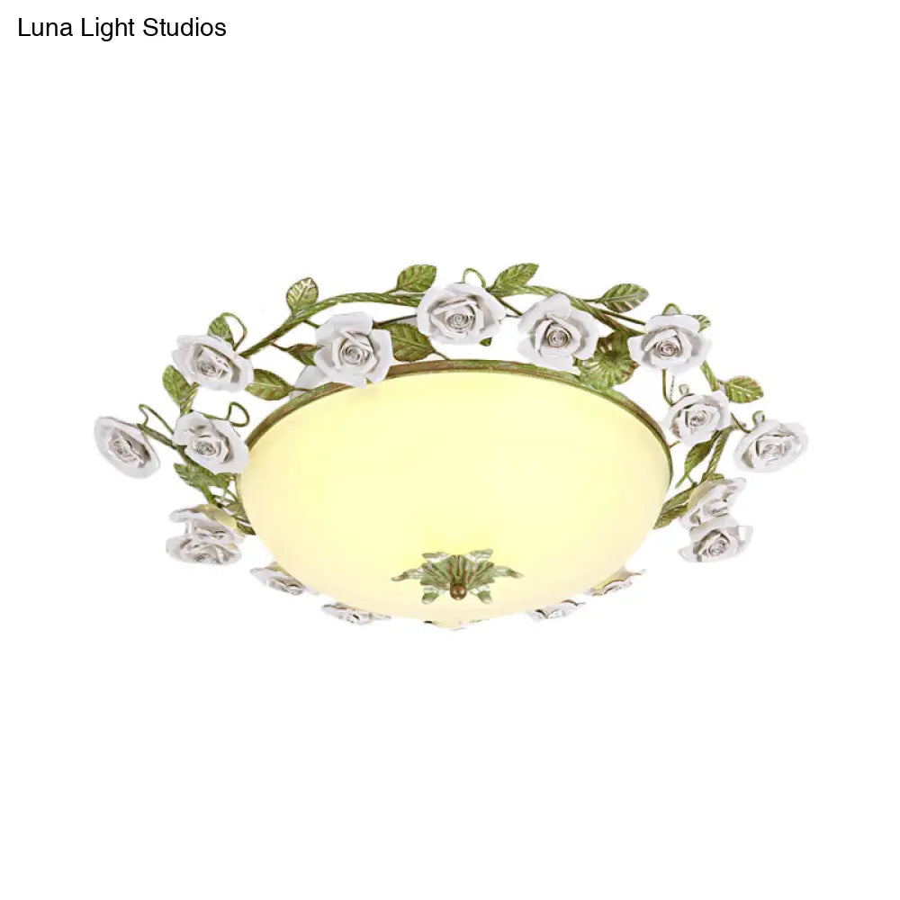 DecorBites™ DecorBites™ Korean Flower LED Glass Bowl Ceiling Light for Bedroom, Semi Flush Mount, 16"/19.5" Wide in White
