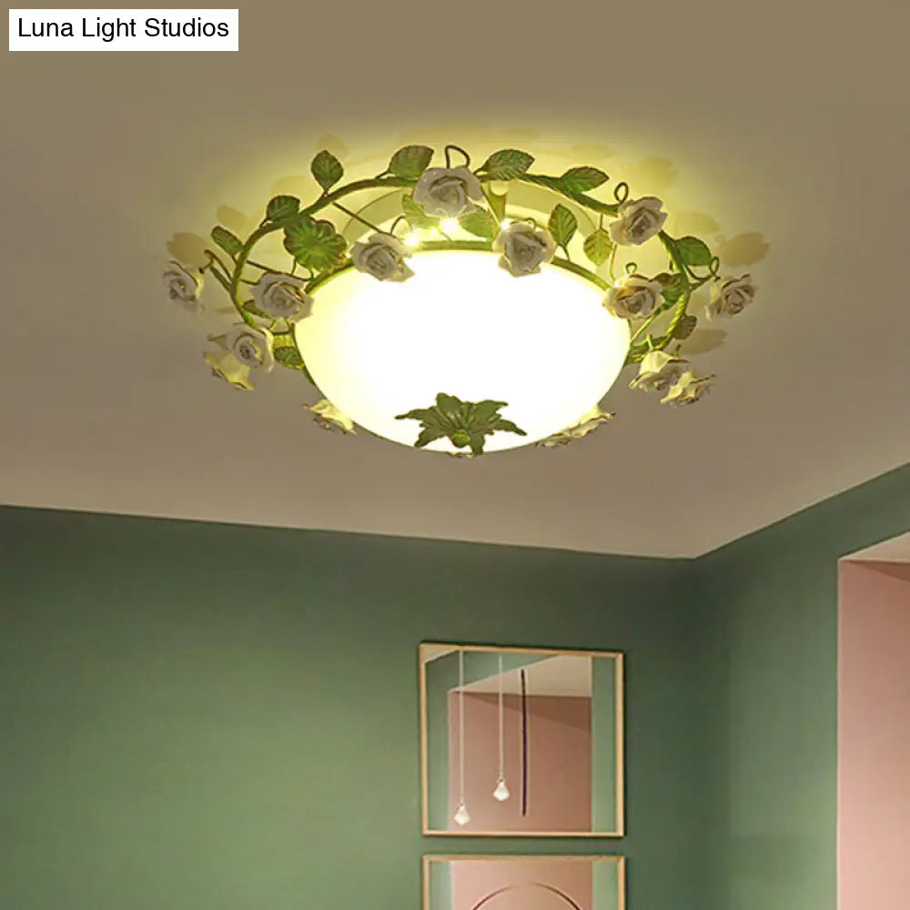 DecorBites™ DecorBites™ Korean Flower LED Glass Bowl Ceiling Light for Bedroom, Semi Flush Mount, 16"/19.5" Wide in White