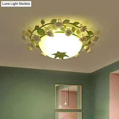 DecorBites™ DecorBites™ Korean Flower LED Glass Bowl Ceiling Light for Bedroom, Semi Flush Mount, 16"/19.5" Wide in White