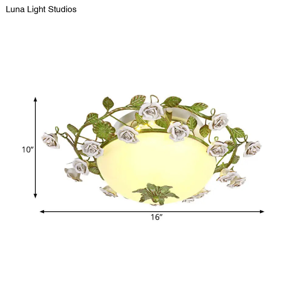 DecorBites™ DecorBites™ Korean Flower LED Glass Bowl Ceiling Light for Bedroom, Semi Flush Mount, 16"/19.5" Wide in White