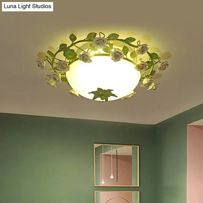 DecorBites™ DecorBites™ Korean Flower LED Glass Bowl Ceiling Light for Bedroom, Semi Flush Mount, 16"/19.5" Wide in White