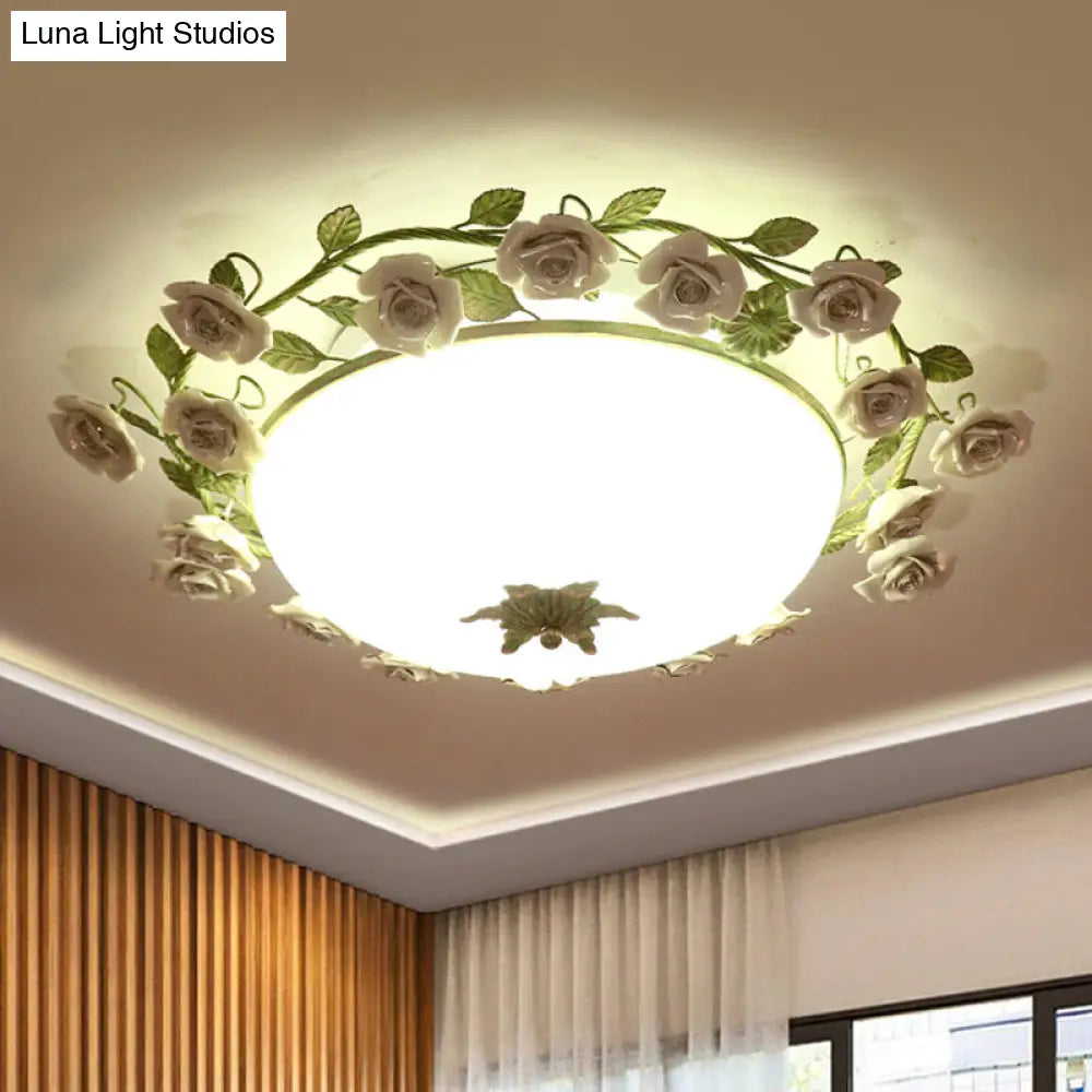 DecorBites™ DecorBites™ Korean Flower LED Glass Bowl Ceiling Light for Bedroom, Semi Flush Mount, 16"/19.5" Wide in White