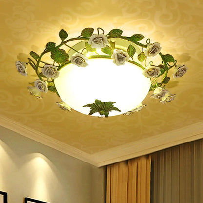 DecorBites™ DecorBites™ Korean Flower LED Glass Bowl Ceiling Light for Bedroom, Semi Flush Mount, 16"/19.5" Wide in White