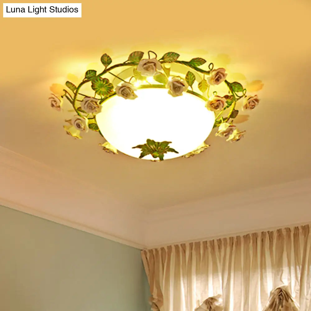 DecorBites™ DecorBites™ Korean Flower LED Glass Bowl Ceiling Light for Bedroom, Semi Flush Mount, 16"/19.5" Wide in White