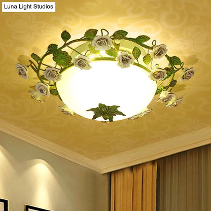DecorBites™ DecorBites™ Korean Flower LED Glass Bowl Ceiling Light for Bedroom, Semi Flush Mount, 16"/19.5" Wide in White