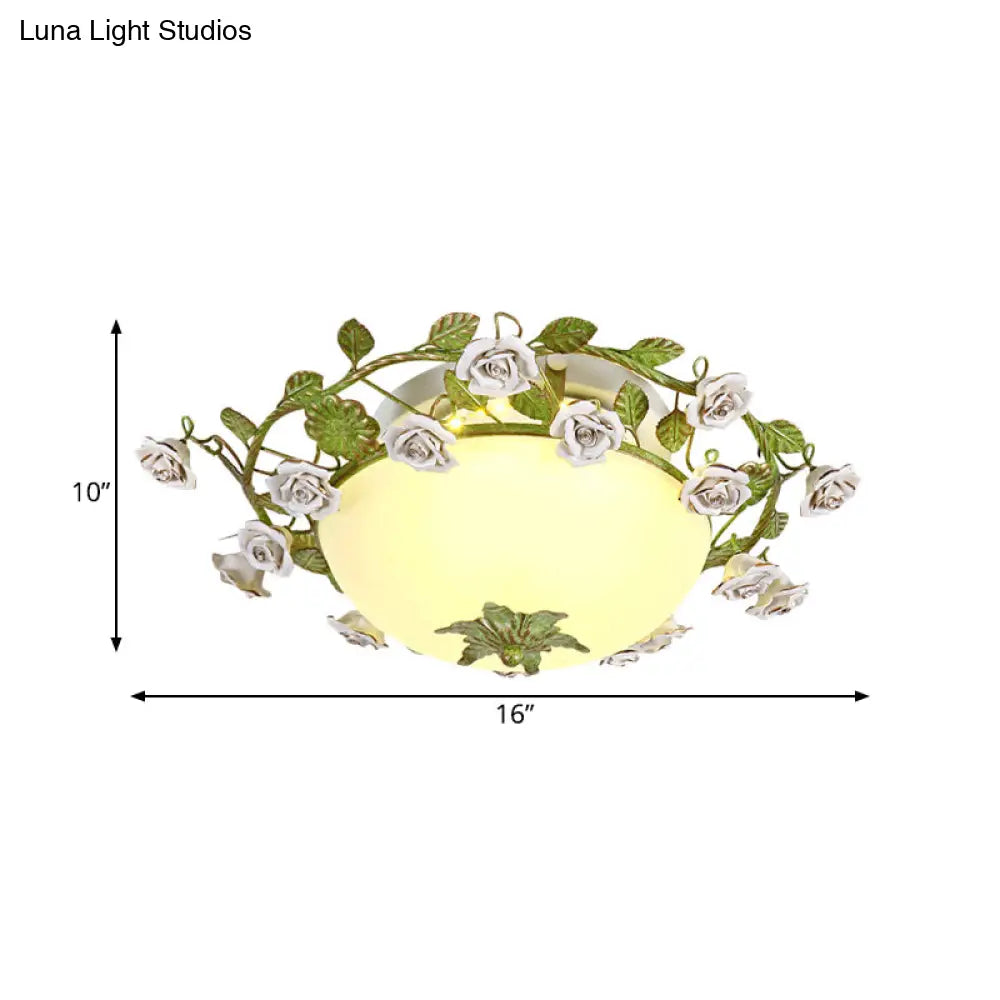 DecorBites™ DecorBites™ Korean Flower LED Glass Bowl Ceiling Light for Bedroom, Semi Flush Mount, 16"/19.5" Wide in White