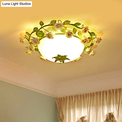 DecorBites™ DecorBites™ Korean Flower LED Glass Bowl Ceiling Light for Bedroom, Semi Flush Mount, 16"/19.5" Wide in White