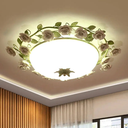 DecorBites™ DecorBites™ Korean Flower LED Glass Bowl Ceiling Light for Bedroom, Semi Flush Mount, 16"/19.5" Wide in White