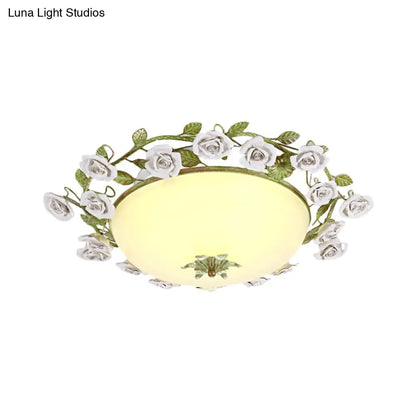DecorBites™ DecorBites™ Korean Flower LED Glass Bowl Ceiling Light for Bedroom, Semi Flush Mount, 16"/19.5" Wide in White