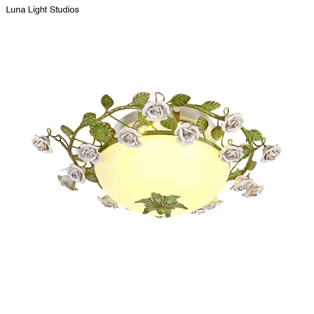 DecorBites™ DecorBites™ Korean Flower LED Glass Bowl Ceiling Light for Bedroom, Semi Flush Mount, 16"/19.5" Wide in White