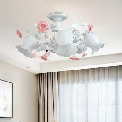 DecorBites™ DecorBites™ Korean Garden Blossom Semi Flush Mount Light Fixture with 6 White Glass Heads