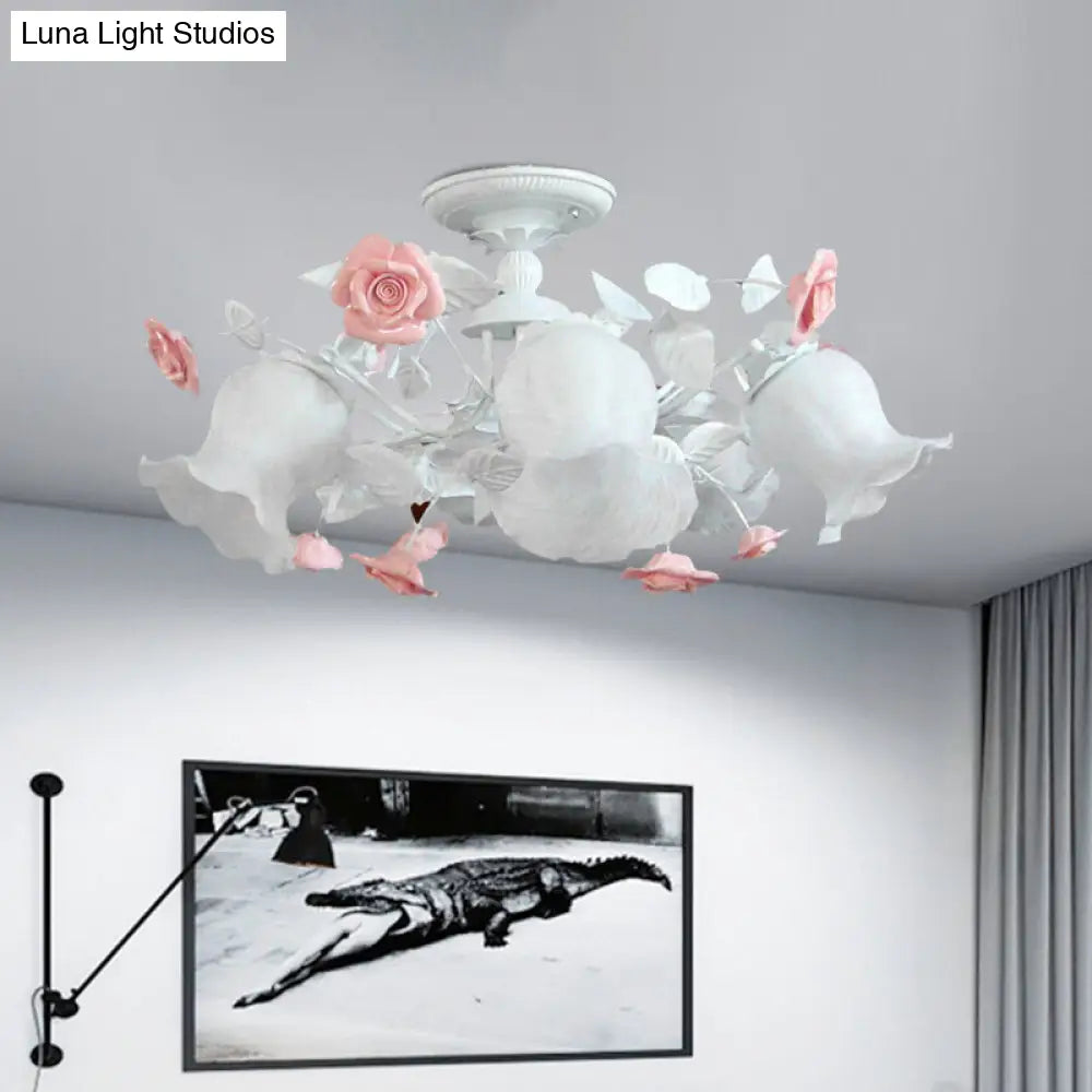 DecorBites™ DecorBites™ Korean Garden Blossom Semi Flush Mount Light Fixture with 6 White Glass Heads
