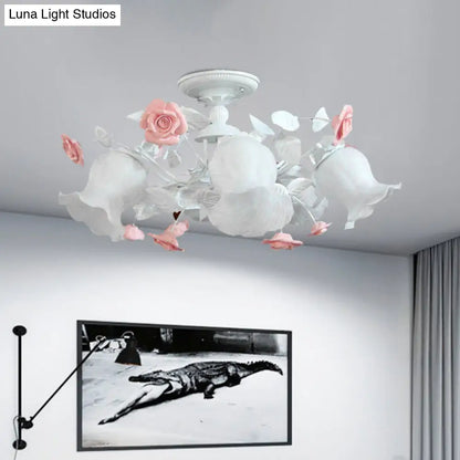 DecorBites™ DecorBites™ Korean Garden Blossom Semi Flush Mount Light Fixture with 6 White Glass Heads