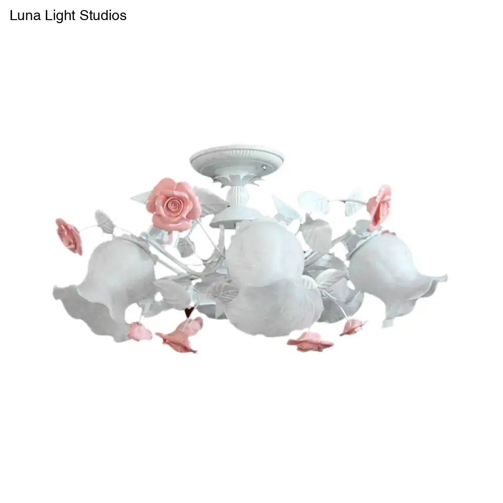 DecorBites™ DecorBites™ Korean Garden Blossom Semi Flush Mount Light Fixture with 6 White Glass Heads