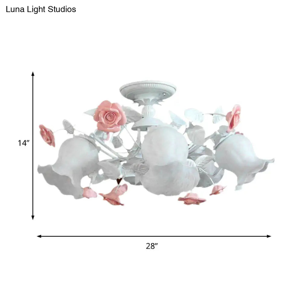 DecorBites™ DecorBites™ Korean Garden Blossom Semi Flush Mount Light Fixture with 6 White Glass Heads
